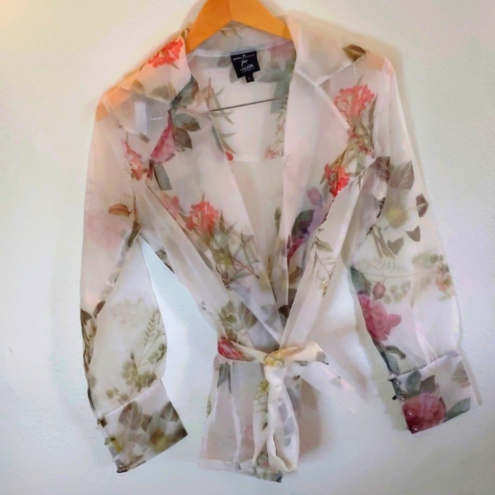 Mahima Mahajan Floral Sheer Wrap Blouse Large With A Belt Romantic Boho Fairy